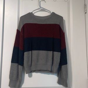 Gray, maroon and black sweater